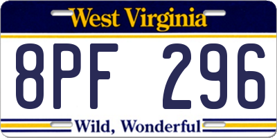 WV license plate 8PF296