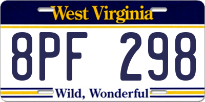 WV license plate 8PF298