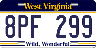 WV license plate 8PF299
