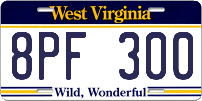 WV license plate 8PF300