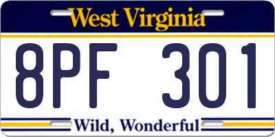 WV license plate 8PF301