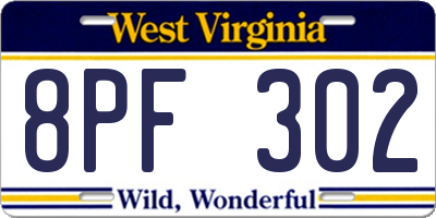 WV license plate 8PF302