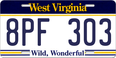 WV license plate 8PF303