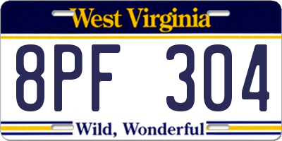 WV license plate 8PF304