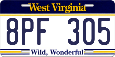 WV license plate 8PF305