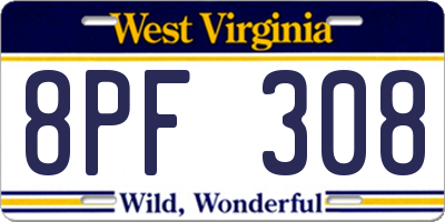 WV license plate 8PF308