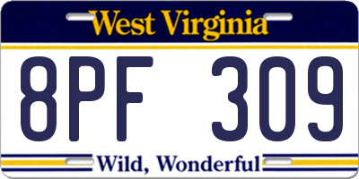 WV license plate 8PF309
