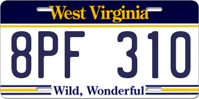 WV license plate 8PF310