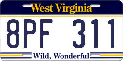 WV license plate 8PF311