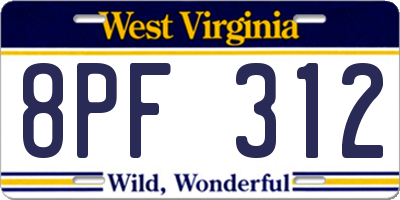 WV license plate 8PF312