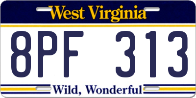 WV license plate 8PF313