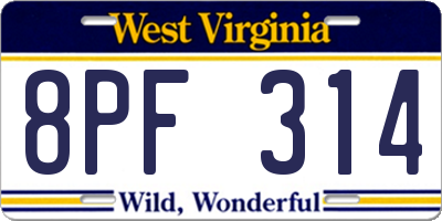 WV license plate 8PF314