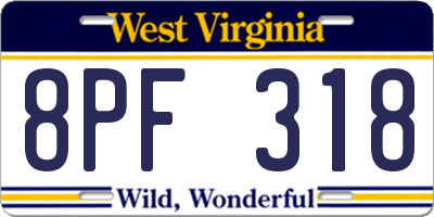 WV license plate 8PF318