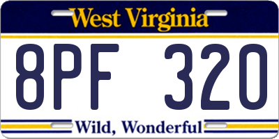 WV license plate 8PF320