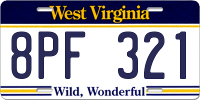 WV license plate 8PF321