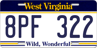 WV license plate 8PF322
