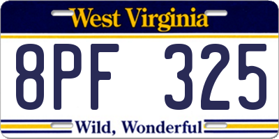 WV license plate 8PF325