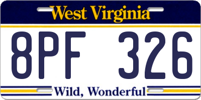 WV license plate 8PF326