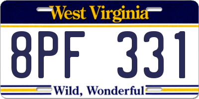 WV license plate 8PF331