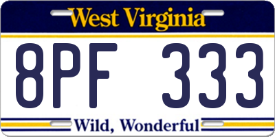 WV license plate 8PF333
