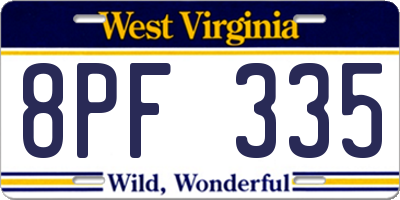 WV license plate 8PF335