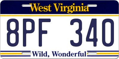 WV license plate 8PF340