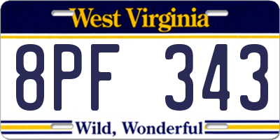 WV license plate 8PF343