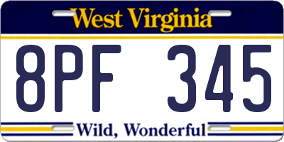 WV license plate 8PF345