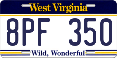 WV license plate 8PF350