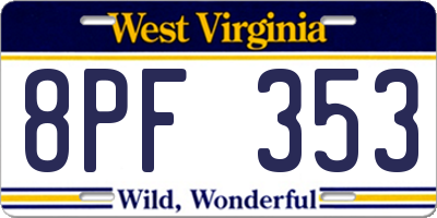 WV license plate 8PF353