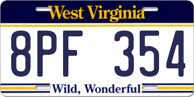 WV license plate 8PF354