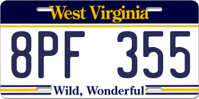 WV license plate 8PF355