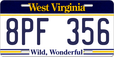 WV license plate 8PF356