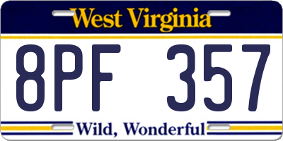WV license plate 8PF357