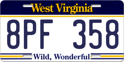 WV license plate 8PF358