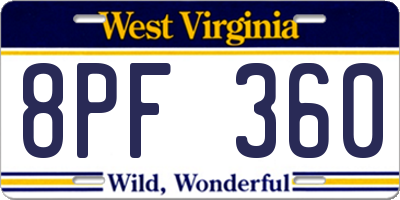 WV license plate 8PF360