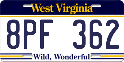 WV license plate 8PF362