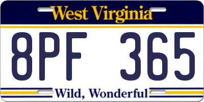 WV license plate 8PF365