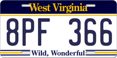 WV license plate 8PF366