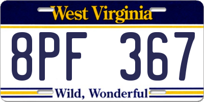 WV license plate 8PF367