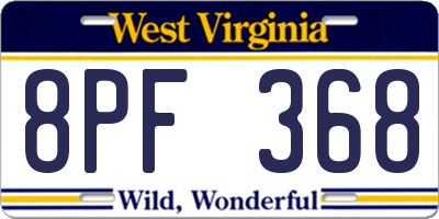 WV license plate 8PF368