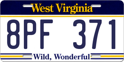 WV license plate 8PF371
