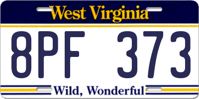 WV license plate 8PF373