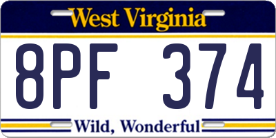 WV license plate 8PF374