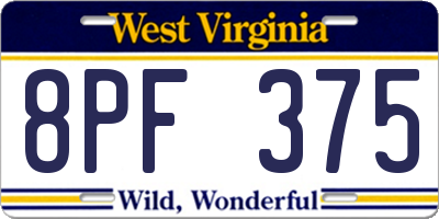 WV license plate 8PF375