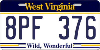 WV license plate 8PF376