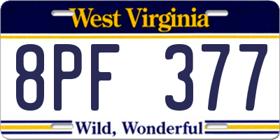 WV license plate 8PF377