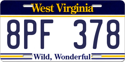 WV license plate 8PF378