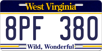 WV license plate 8PF380
