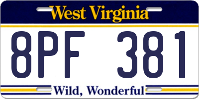 WV license plate 8PF381